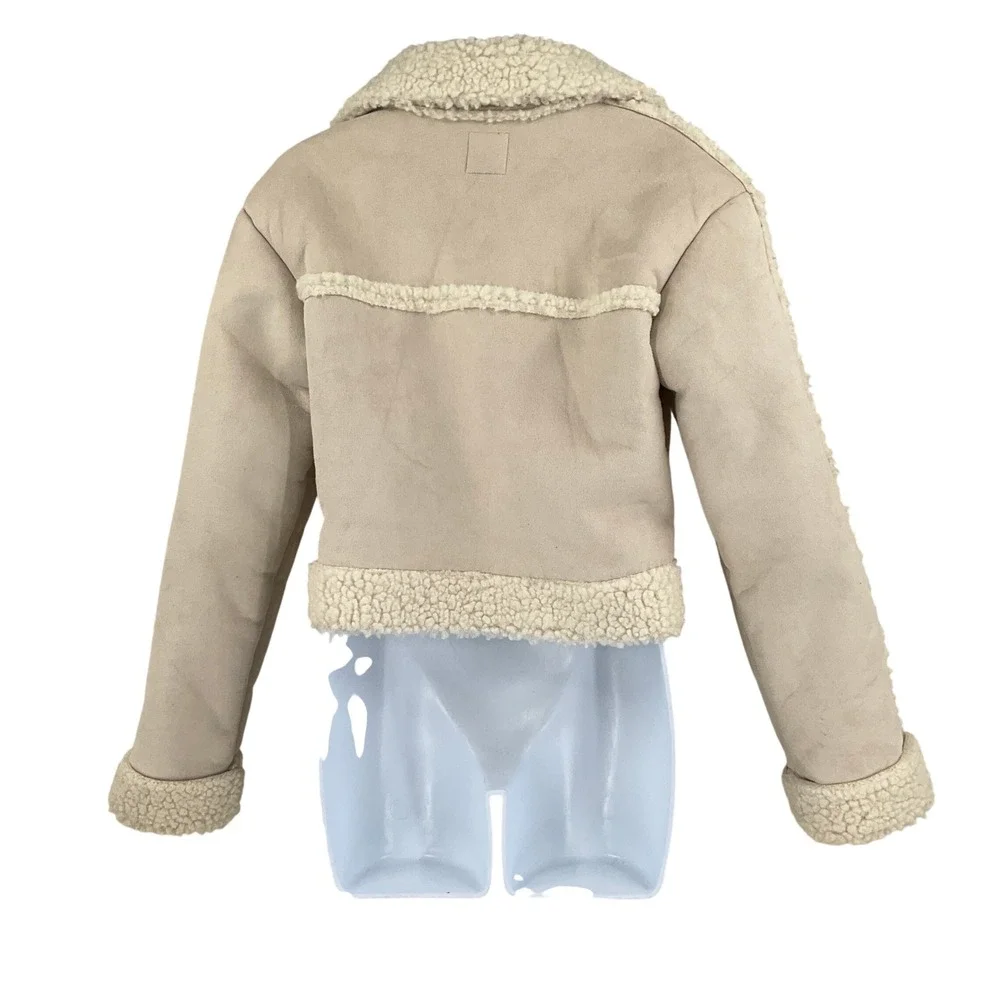 Wild Fable Womens Beige‎ Faux Suede Shearling Cropped Jacket XS Festival